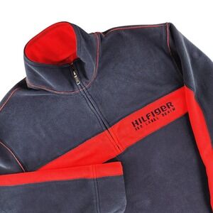 Tommy Hilfiger Denim Fleece Pullover Mens 2XLT Tall Red Blue 1/4 Zip Colorblock
